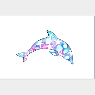 Dolphin Watercolor with Starfish and Seashells in pastel Posters and Art